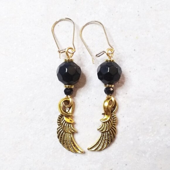 Stunning + Sexy! Gorgeous + Elaborate Black & Gold Feather Dangle Earrings - Picture 7 of 10